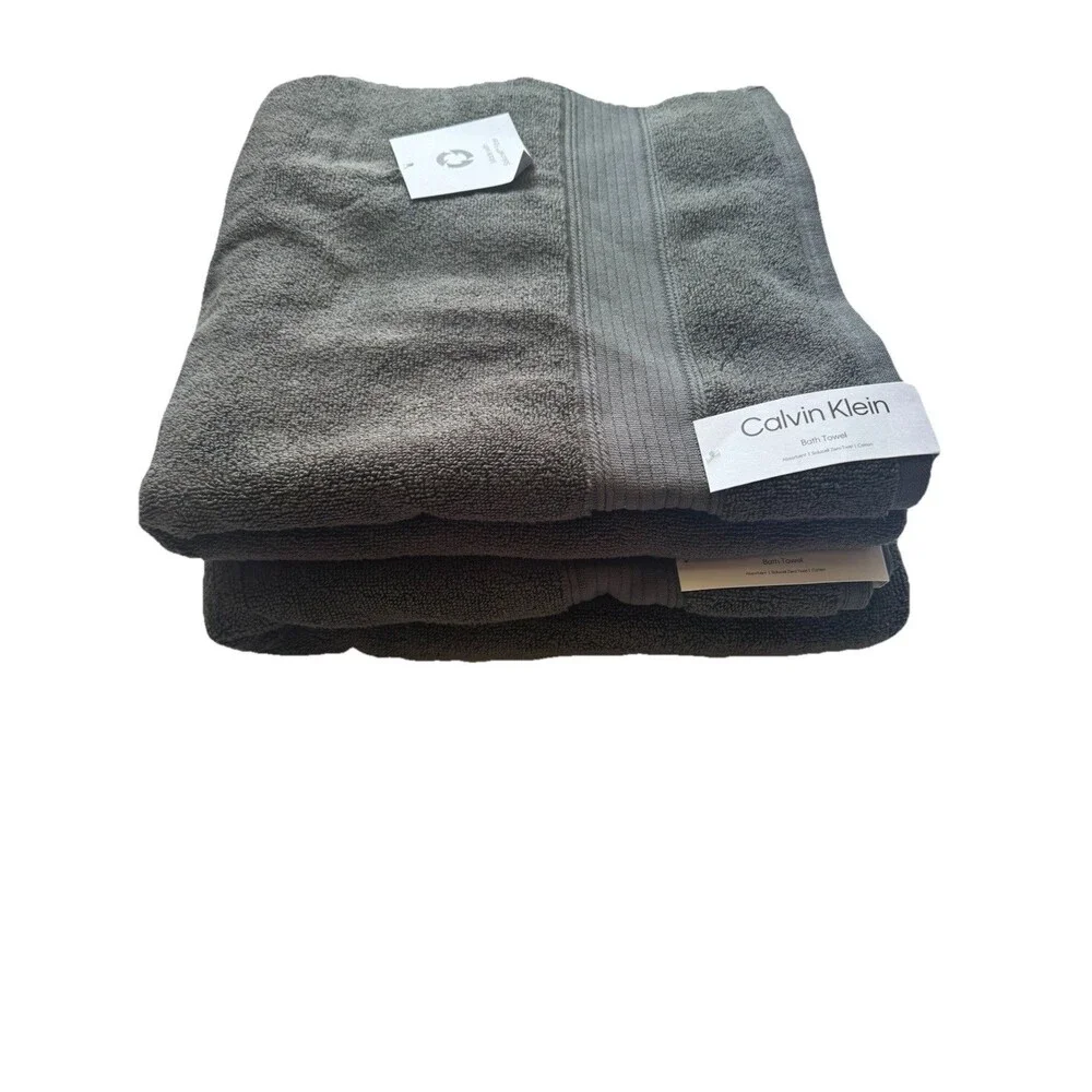 Calvin Klein  Bath Towel Set 2pcs Gray 100% Cotton New 30”X 56”